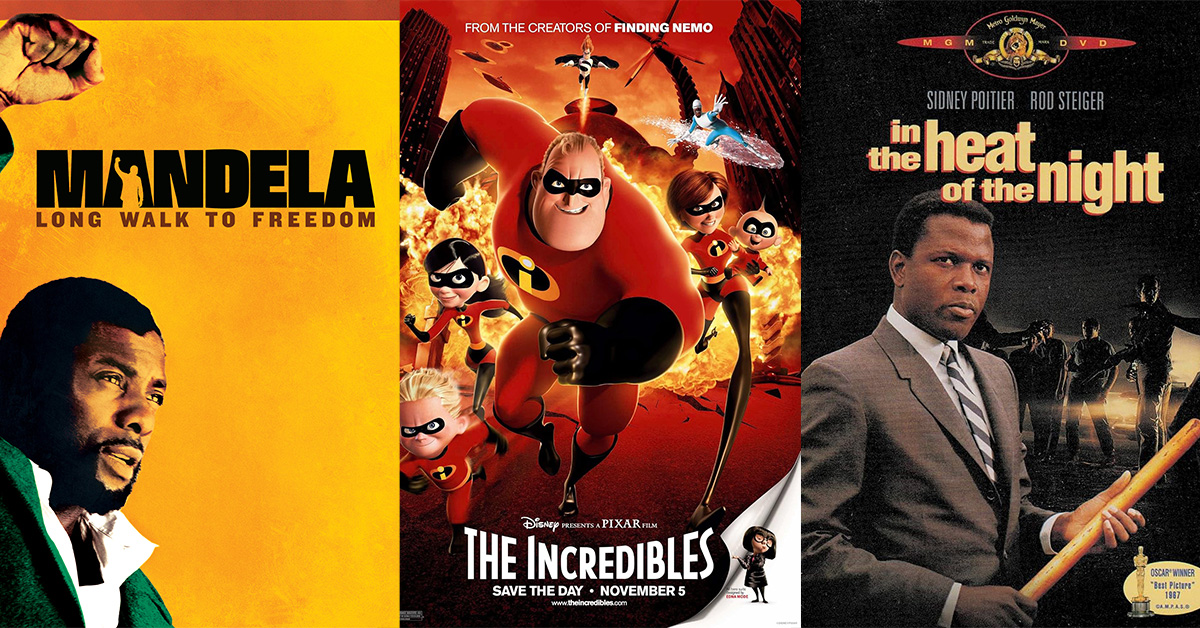 Movie Posters of Mandela: The Long Walk to Freedom, The Incredibles. and In the Heat of the Night