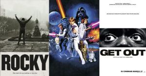 Movie posters for Rocky, Star Wars: A New Hope, and Get Out