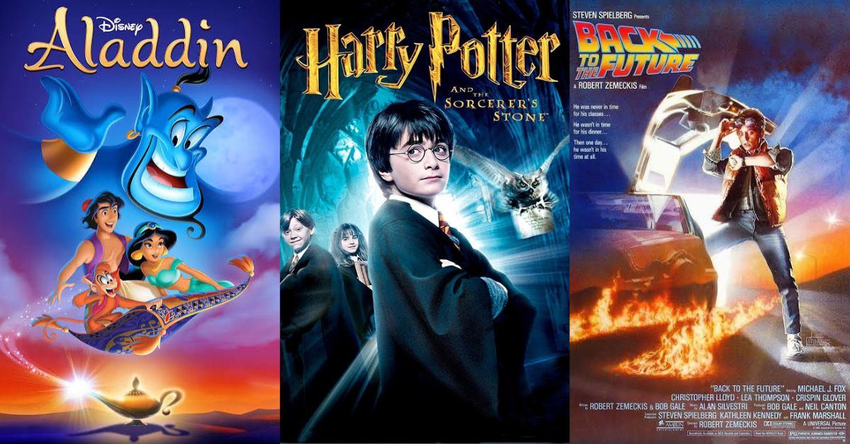 Movie Posters for Aladdin, Harry Potter and the Sorcerer’s Stone, and Back to the Future