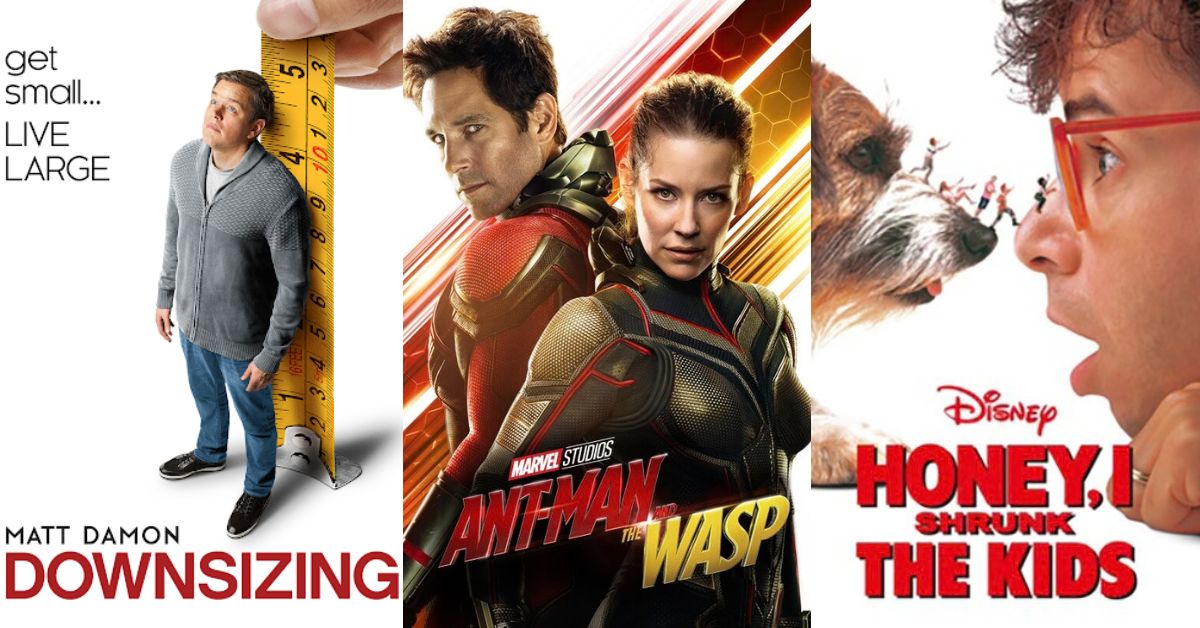 Movie posters for Downsizing, Ant Man and The Wasp, and Honey, I Shrunk the Kids