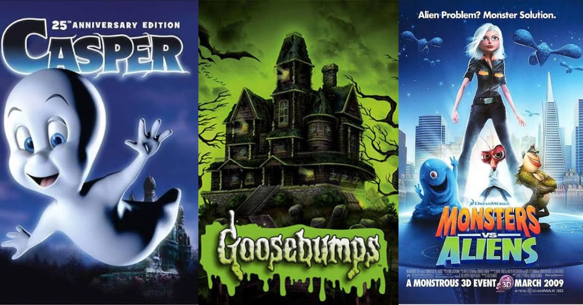 Movie posters for Casper, Goosebumps, and Monsters vs. Aliens